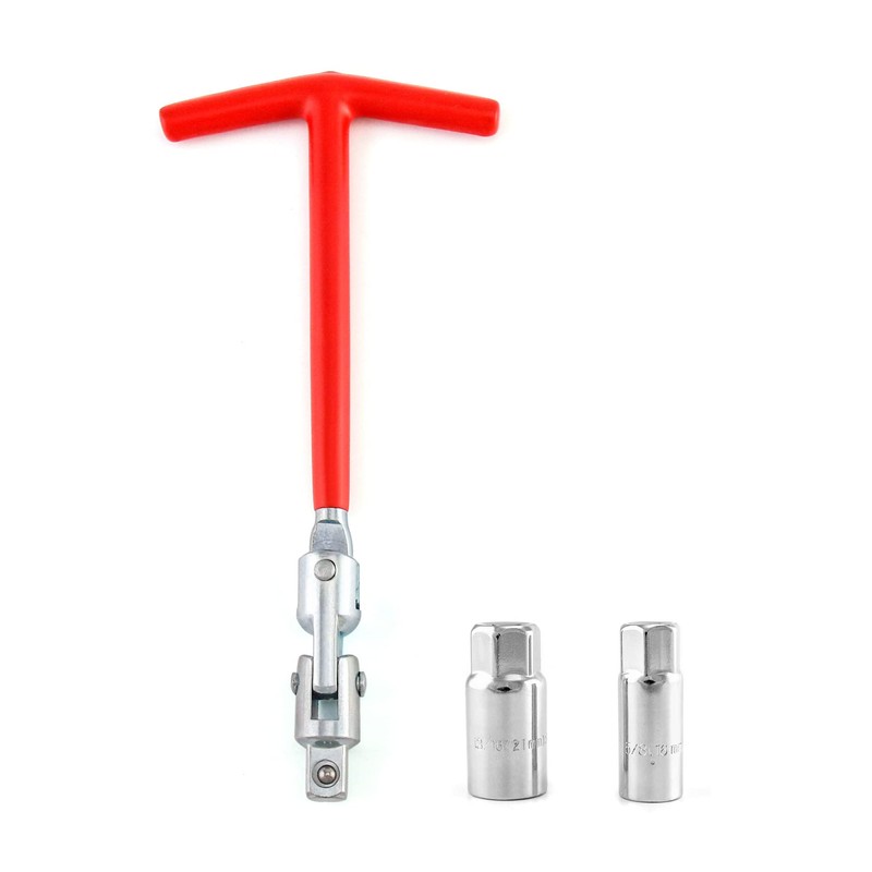 QWORK Spark Plug Socket Wrench, Universal,T-handle, 6mm (5/8") & 21mm