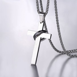 U7 Silver Cross Necklace Stainless Steel Religious Crucifix Pendant Men Christian Jewellery For Women