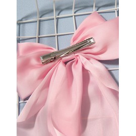 Furling Pompoms Hair Bows Clips for Women Large Bow Clips for Girls Satin Long Tails with Alligator Clips Big Hair Bow Hair Accessories (Pink Blue)