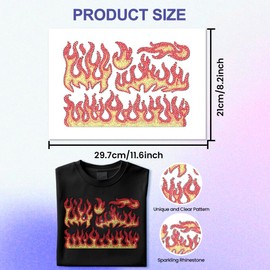 ANATTASOUL Red Rhinestone Iron on Transfer Flame Bling Diamond Hotfix Patches for Clothes, 11.6"x8.2" Large Iron On Sequin Applique for Jeans Jacket Caps Bag T-Shirts Shoes DIY Decor