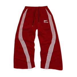 ZAFUL Men's Straight Sweatpants Long Drawstring Waist Joggers Colorblock Striped Lounge Baggy Sweat Pants with Pockets Red L