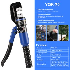 Solsop Hydraulic Crimping Tool 10 Ton with 9 Hex-Dies, 12–2/0 AWG Battery Cable Crimper with Cable Cutter for Copper, Aluminum Cable Lugs