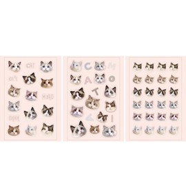 Cat Cat Head Series Cat Sticker Seals 3 Types of Materials Included Flake Seals Cute For Decoration 3D・Art Paper・PVC (D/muppet cub)
