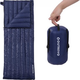 OUTREVO Sleeping Bag, Envelope Type, Lightweight, Goose Down, 14.1 oz (400 g), For Both Together, Compact, Shruff, Outrevo (Navy)