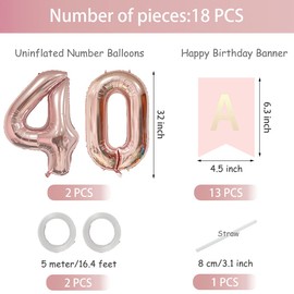 Pargleev Number 40 or 04 Helium Foil Balloons 40th 04th Happy Birthday Banners Bunting Set with 32 inch Mylar Foil Balloons for Men Women Boys Girls Party Decorations Rose Gold