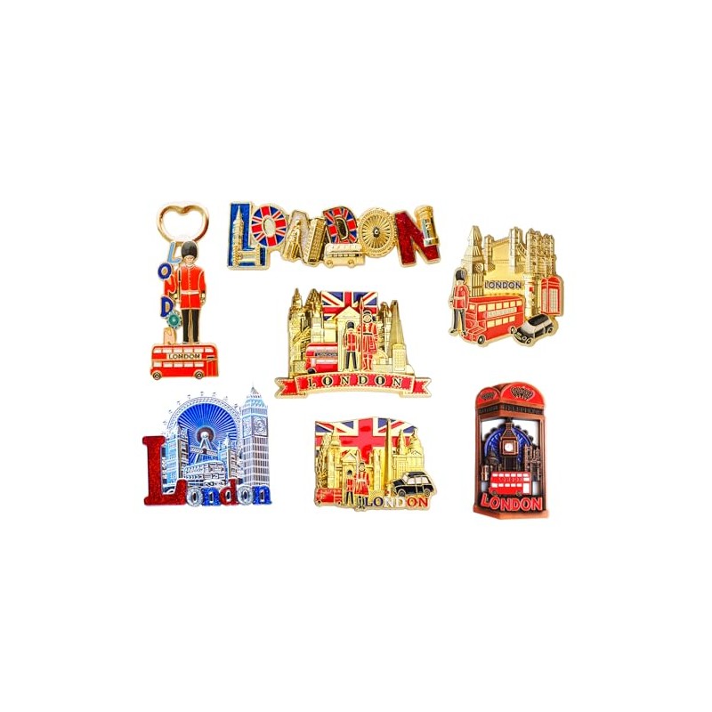 7-Piece Set of London Icons Metal Fridge Magnets - UK