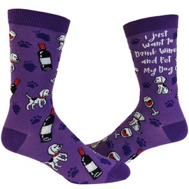 Women's I Just Want To Drink Wine And Pet My Dog Socks Funny Pet Puppy Animal Lover Vintage Novelty Footwear One Size