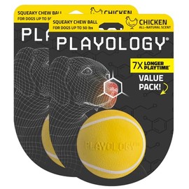 Playology Pelota De Masticar Chirriante para Perros, Juguete para Perros con Aroma A Pollo Totalmente Natural para Perros Medianos De hasta 50 Libras, Paquete De 2, ¡Chirriar, Buscar Y Jugar