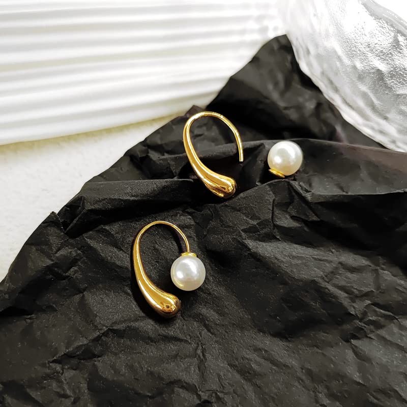 arete de gota de agua con perlas chapados en oro