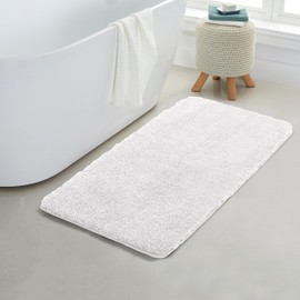 YHF Bathroom Rugs 24" X 47", Extra Thick & Soft Microfiber Shaggy, Machine Washable Bath Mats, Absorbent Bath Rugs, Non-slip Rubber Backing Bath Mat for Bathroom Floor, Tub and Shower, White