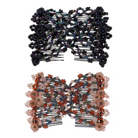 Ruihfas 2Pcs Handmade Beaded Easy Combsâ Stretchable Double Combs As Seen On TV - Classic Black and Retro Coffee