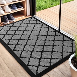 SAKSUN Door Mat for Indoor Entrance: Welcome Mats for Front Door Ultra Thin Washable Heavy Duty Doormat - Front Door Mat for Outside Entryway Home Porch Garage Patio (17x30 Inch, Grey)