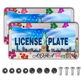 License Plate Frames License Plate Bracket for Women Aloha Hawaii Hibiscus Floral Flowers Colorful Universal Aluminum Car Accessory 2 Pack with Screw Covers Set