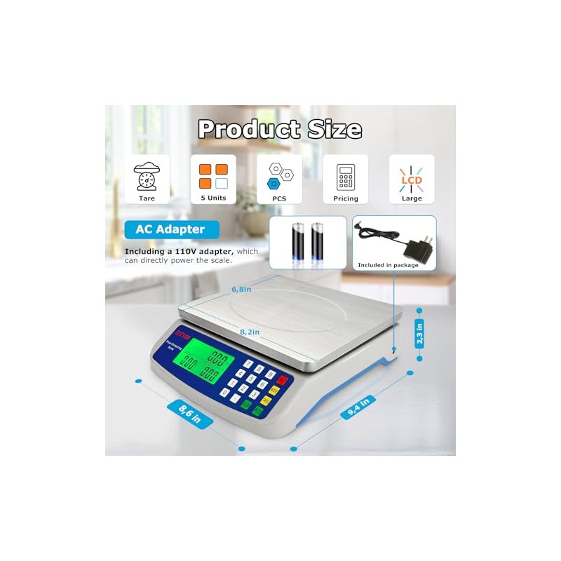 Large Digital Kitchen Scale 40kg/88lb Stainless Steel Price Computing Scale