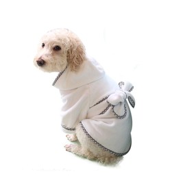 Dog Bathrobe, Microfiber Fast Drying Absorbent Hooded Bath Towel White for Puppy Small Medium Large Dog Cat (L, White)