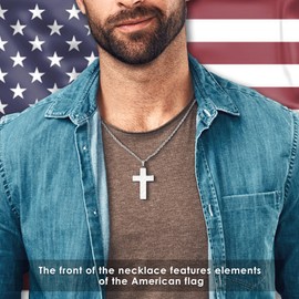 M MOOHAM Cross Necklace for Men - Silver Black Cross Chain Stainless Steel Pendant American Flag Religious Necklaces for Mens Jewelry Christian Confirmation Gifts 22inch