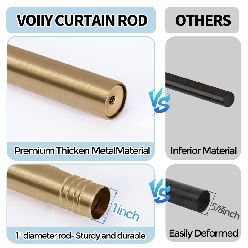 VOIIY 2 Pack Gold Curtain Rods for Windows 28 to