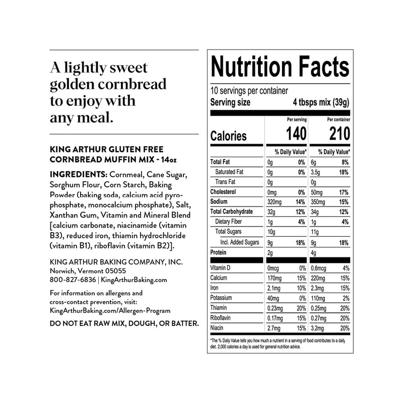 King Arthur Gluten Free Cornbread and Muffin Mix, 14 Ounces