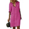 Fronage Women's Casual Cotton Linen Dress Button Up V Neck