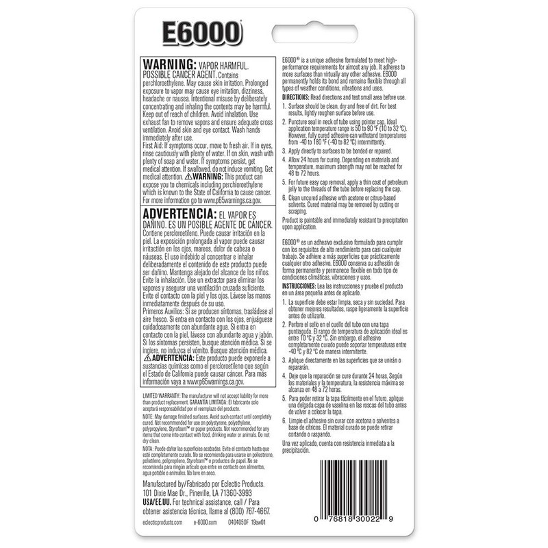 E6000 230022 Medium Viscosity Auto/Industrial Adhesive, 3.7 fl oz