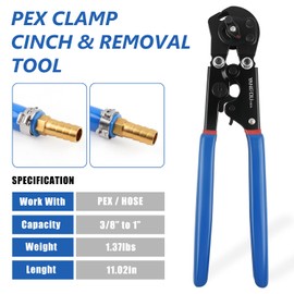 2 IN 1 Ratchet PEX Crimping Tool Cinch and Remove Dual Function Ergonomic Handle for PEX Pipe and Pinch Crimping Suitable for 3/8" to 1" Stainless Steel Clamps