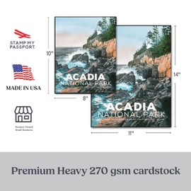 Stamp My Passport Acadia National Park Poster - Vintage Travel Art Featuring Bass Harbor Lighthouse - Adventure Decor for Home, Bedroom, Office - Unframed - 11x14 Inches - Made in USA
