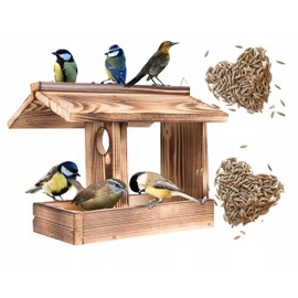 Ecodeco Weatherproof Bird House for Hanging Wood Charred | Bird Feeder for Hanging | Compact Feeder 23 x 21 x 19 cm | Bird House with Hanging Cord for Balcony or Garden