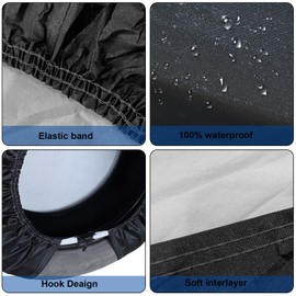Jusen Durable Tire Cover Set of 4 - Heavy Duty Outdoor Waterproof Sunscreen Dustproof Tire Wheel Protector for Trailer, Camper, RV, Truck, SUV (Black, L-19-21 Inch Tire Diameters)