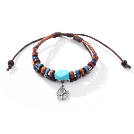 3 Pcs Western Layered Boho Wood Beads Choker Necklace Adjustable Vintage Leather Necklace Bead Choker Boho Jewelry for Women (Love+Money+Small Flowers)