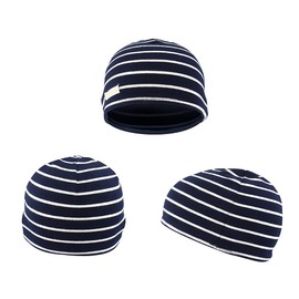 LACOFIA Baby boys beanie hat, kids’ soft cotton knitted hats, toddler striped hat, 2 pieces. - navy blue