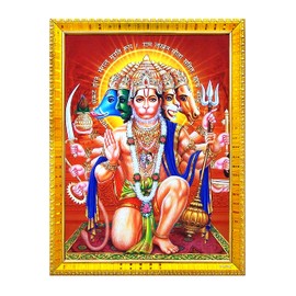 zig zag Lord Panchmukhi Hanuman Ji Photo Frame For Wall / Table / Pooja Room ( 7x9 inches, Acrylic Glass) Golden, Rectangular