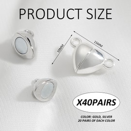 40 Pieces of Heart-Shaped Magnet Buckles, Love Magnet Buckles, Heart-Shaped Magnet Buckles, Magnetic Opening and Closing Buckles, Jewelry DIY Accessories (Gold, Silver)