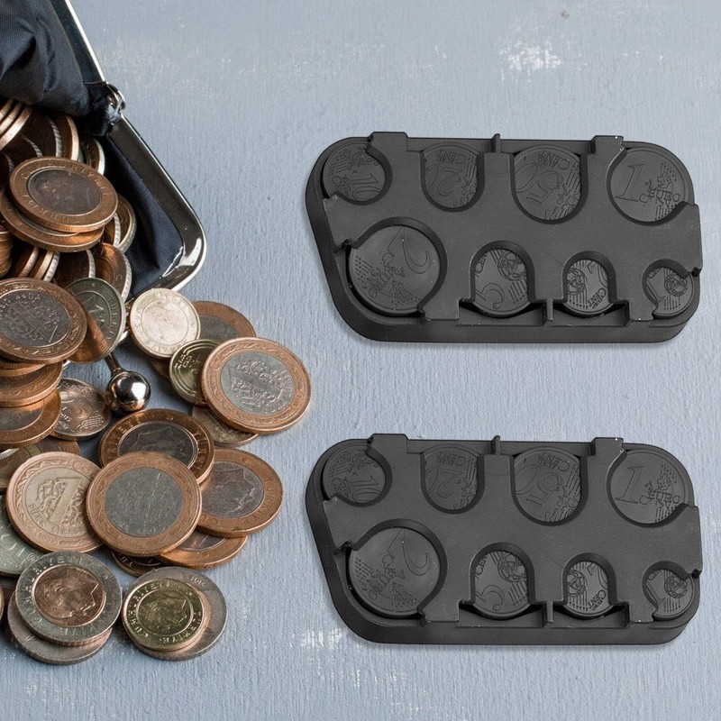 MEMOFYND 3-Piece Coin Storage Box, Black Plastic Euro Change Box,