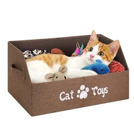 Contenedor grande de juguetes para gatos, 2 veces más grueso, caja plegable, cesta resistente, cama de almacenamiento para gatitos para organizar juguetes, golosinas, ropa y accesorios