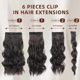 Fliace Extensiones De Cabello Con Clip, 6 Unidades De 24 Pulgadas, Postizos Negros Largos Y Ondulados (24 Pulgadas, 6 Unidades, Marrón Oscuro)
