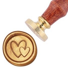 Yoption Double Heart Wax Seal Stamp, Vintage Brass Head Wooden Hilt Sealing Wax Stamp for Wedding Christmas Party Invitation Envelope Gift Wrapping