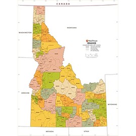Idaho ZIP Code Map with Counties - Standard - 36" x 48.5" Laminated
