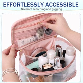 lllyan Large Clear Makeup Bag with Handle, Waterproof Transparent Cosmetic Organizer - Big Toiletry Pouch for Travel & Daily Use - Ideal for Women, Girls to Store Skincare, Beauty Essentials(Pink)