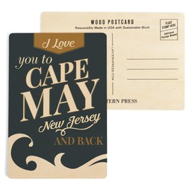 Love You To Cape May, New Jersey And Back, Beach Sentiment, Dark Blue and Gold Press (4x6 Birch Wood Postcards, 2-Pack Stationary, Rustic Home Wall Decor)