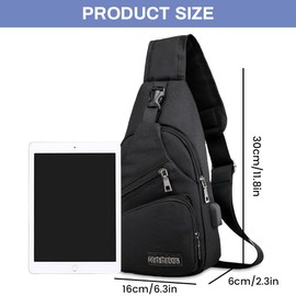 Aucuu Anti-Theft Sling Bag for Men, Lightweight Shoulder Bag, Chest Bag with USB Charging, Oxford Cloth Crossbody Bag, Shoulder Bag, Sling Bag for Sports, Work, Cycling, Travel, #1 Black