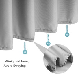WOLTU Shower Curtain 180 x 200 cm Bath Curtain Anti-Mould Antibacterial Waterproof Polyester Fabric Washable Bath Curtain Grey with 12 Shower Curtain Rings for Bath and Shower