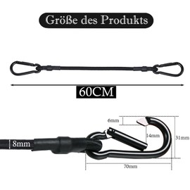 BYZANDQI Tension Elastic Strap with Carabiner – Expander with Carabiner Hook Set of 4 – 30/60/100 cm Luggage Tensioner Black, 100% Latex Rubber Tensioner for Awning Tarps Garden Bicycle Car Load (60