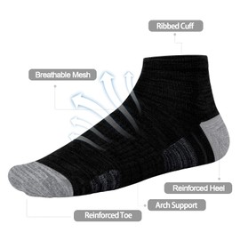 YUEDGE Men's Cushioned Athletic Ankle Running Socks 5 Pairs Anti Blister Cotton Sport Socks Wicking Performance Casual Socks for Men Size 6-9, Black