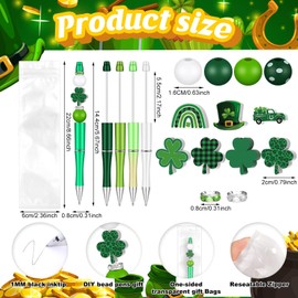Zhanmai 197 Pcs St Patricks Day Beadable Pen Kits DIY with 24 Plastic Multicolor Ballpoint Pen Black Ink 101 Colorful Wooden Beads 48 Spacer Beads Clasps for Kids Gifts School Office
