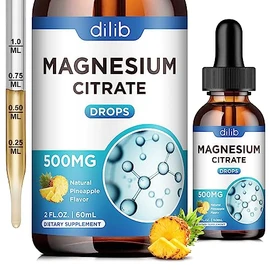 Citrato de Magnesio Líquido Gotas de Magnesio Suplemento 500mgApoyo Alivio del Estrés, Huesos, Músculos, Estado de ánimo                              