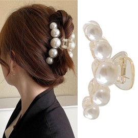 Pearl Hair Clip White Pearl Hair Claw Clips for Thick and Thin Strong Hold Hair Jaw Clips Hair Accessories Strong Hold Hair Barrette Clips for Women(Style 2)