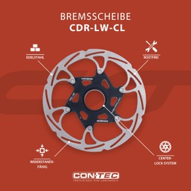 CONTEC Bicycle Brake Disc CDR-LW-CL, 180 mm 179g, Aluminium Spider, Centre Lock, Stainless Steel, Heat Resistant, Easy Assembly, High Braking Force, Silver