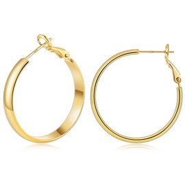 Gacimy Gold Hoop Earrings for Women 14k Real Gold Plated, 5mm Thick Medium Hoops Earrings for Women 30mm
