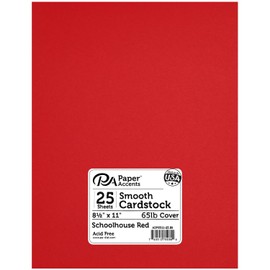 PA Paper Accents Smooth Cardstock 8.5" x 11" Schoolhouse Red, 65lb colored cardstock paper for card making, scrapbooking, printing, quilling and crafts, 25 piece pack