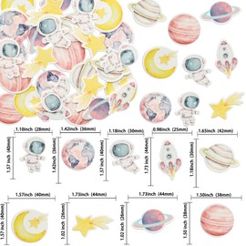 Ephlyn 54Pcs Edible Space Astronaut Cupcake Toppers Edible Rice Paper Space Girl Moon Star Rocket Planet Cupcake Picks Space Theme Women Men Birthday Party Anniversary Party Decorations Supplies Pink